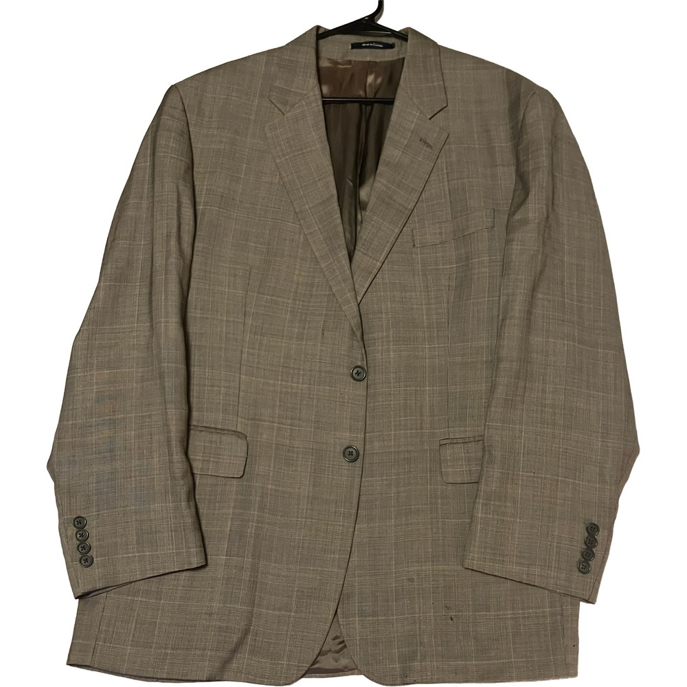 Chaps Ralph Lauren Mens 42R Glen Plaid Sport Coat Blazer Brown Tan Business Chic